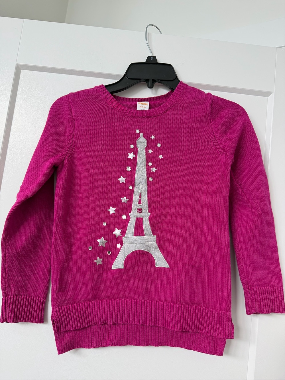 Gymboree Girl’s Cotton Sweater Size 7-8 Bright Fuchsia Eiffel Tower